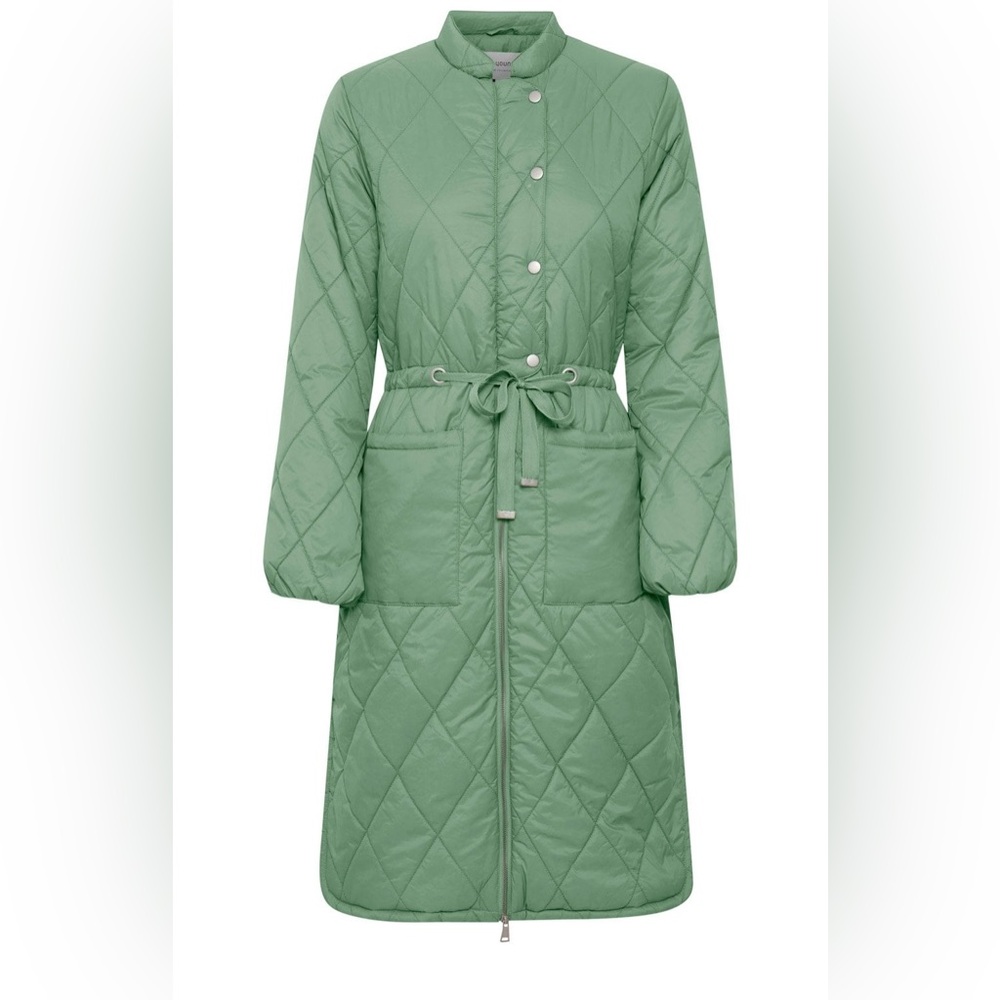 B.young Clothing ByBerta Long Hedge Green Quilted  Coat